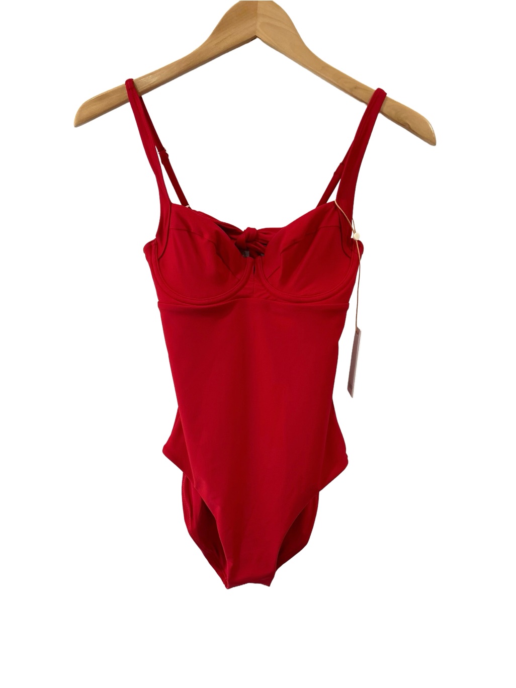 Quince Italian Underwire One Piece Swimsuit S Cherry Red Tie Back A/B Cups Nwt